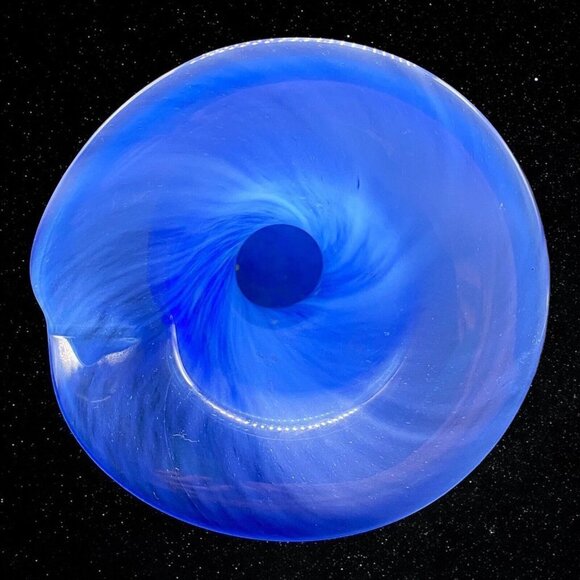 Vintage Art Glass Jack In The Pulpit Blue Swirl Vase Hand Blown 9”T 7”W - Picture 10 of 12